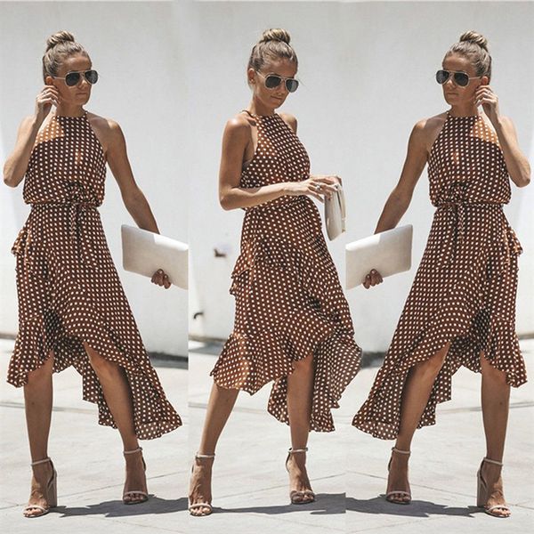 

women clothes women summer clothes women vintage polka dot summer ruffles halter irregular up dress sleeveless dresses for vestidos, Black;gray