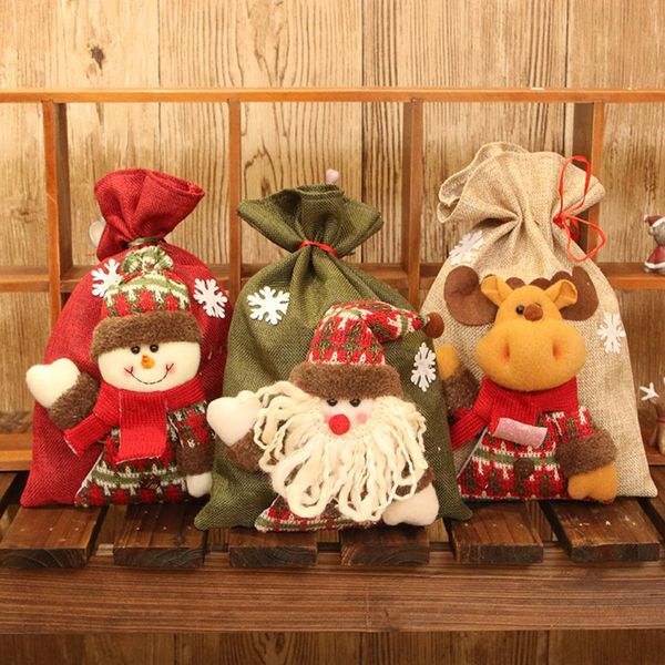

christmas santa claus snowman elk doll apple candy bag drawstring handbag chocolate gift bag for xmas new year party kids gift