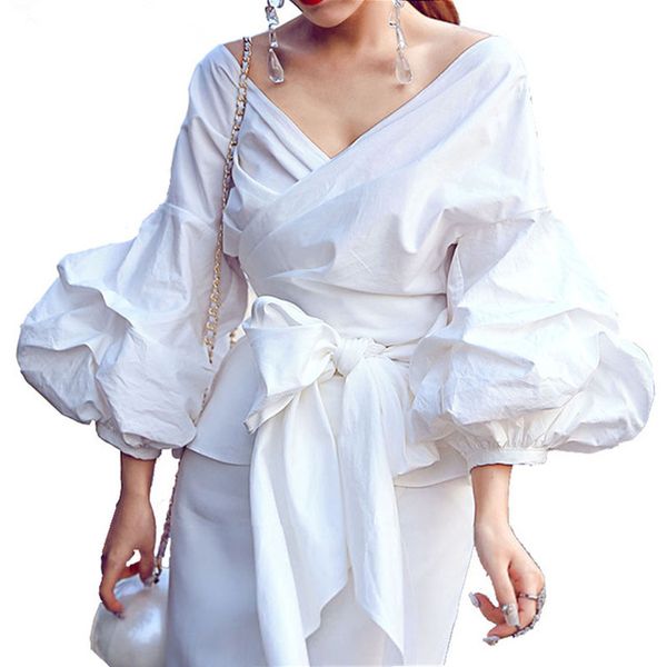 

v neck crossed bandage women shirts vintage lantern sleeve bow blouses black plaid white shirt high blusas