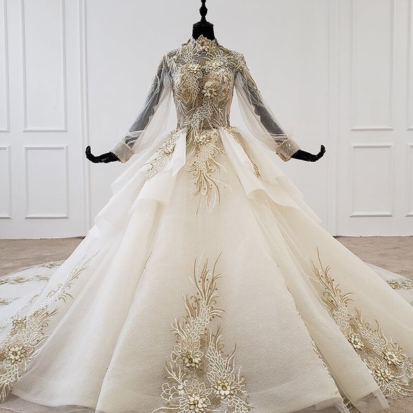 

последние ливан свадебные платья иллюзия высокой шеи длинным рукавом открыть назад кружева ручной работы аппликация шаблон свадебные платья, White