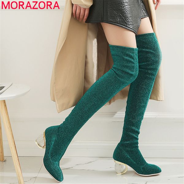 

morazora 2020 new crystal heels stretch boots party date over the knee boots autumn ladies fashion thigh high women, Black