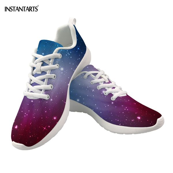 

instantarts starry print casual women shoes space galaxy pattern comfortable flats sneakers light ladies shoes zapatos de mujer, Black