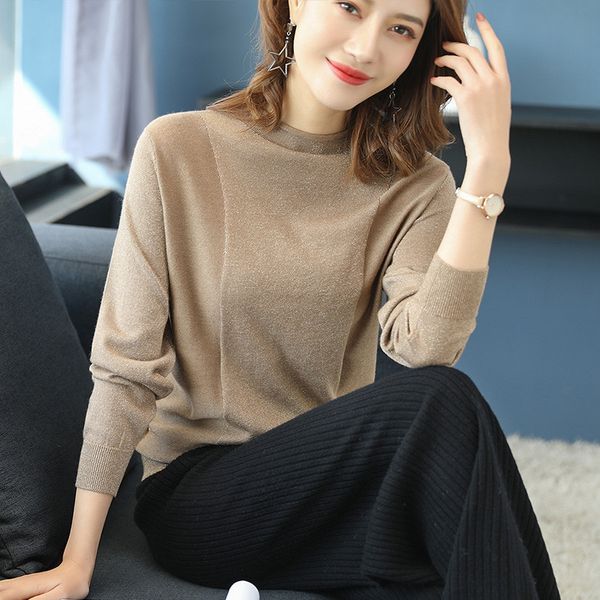 

women's sweater 2019 new autumn winter loose half-high collar long-sleeved pullover knit bottoming xa219, White;black