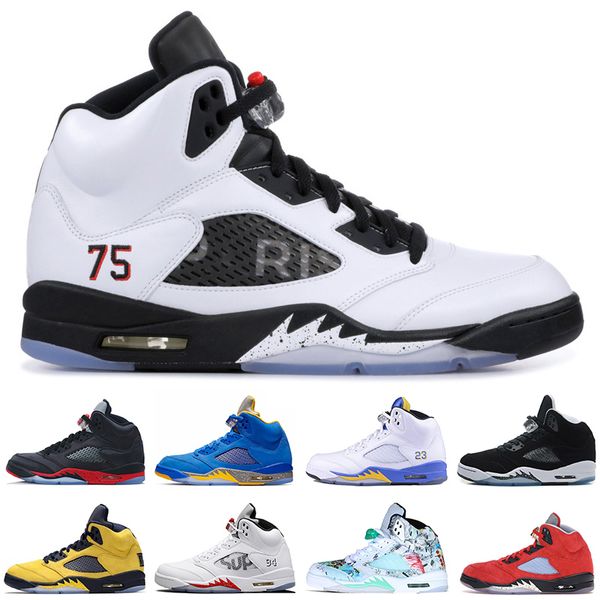 

2019 new arrival 5 basketball shoes paris international flight white cement black metallic red suede oreo men women trainers sports sneakers