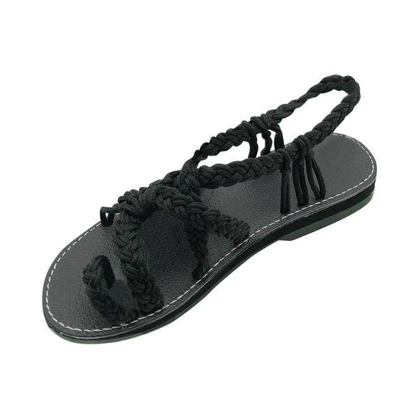 

jaycosin sandals women solid color female shoes flip flops sandals summer shoes woven strap fashion beach slippers, Black
