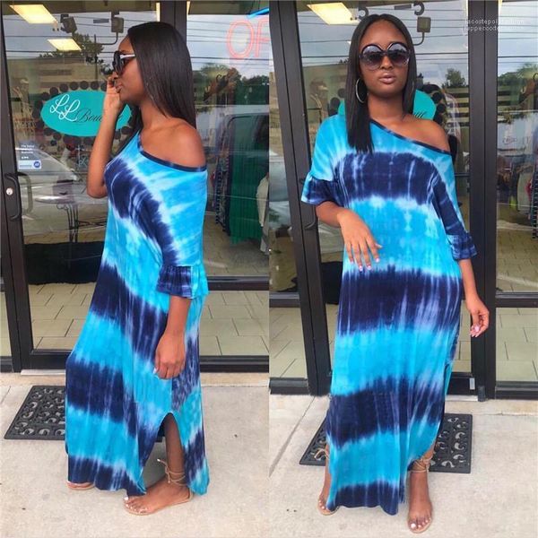 

dress blue striped digital print long skirt short sleeve nightclub dress ladies fashion apparel womens, White;black