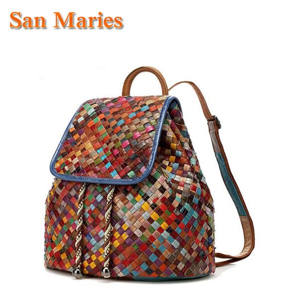 

san maries cow leather women backpack shoulder school bag for girls teenage multi-use daypack knapsack hand bag