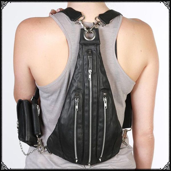 

waist pack backpack punk pu leather multifunction fashion backpacks travel waist bags for women steampunk style outdoor bags