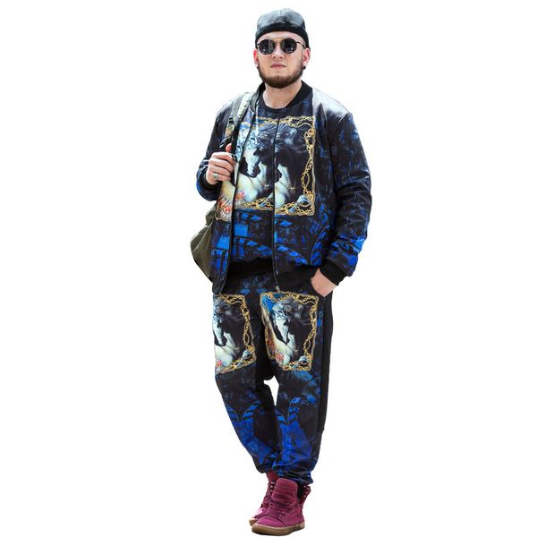 

2020 fashion luxury tracksuit sets for floral pattern running clothes sportswear sports suit men's jacket+pants sets plus size l-7xl 2p, Gray