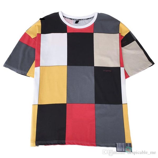 

хип-хоп большой плед футболка цвет блока лоскутная футболка мужчины harajuku футболка уличная новый 2018 летняя мода топ тройники хлопок, White;black