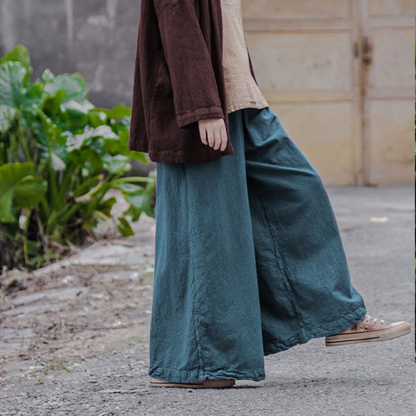 

autumn new one read original design cotton and linen fresh sen women's vintage art do old loose casual wide leg trousers, Black;white
