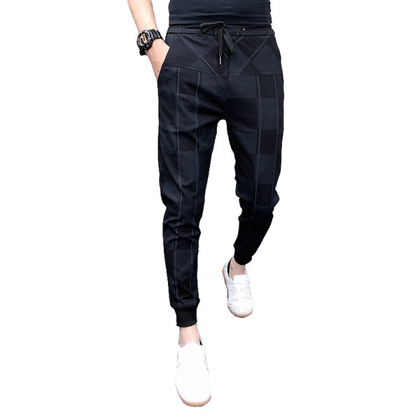 

2019 autum mens joggers pants hip pop casual pencil pant sweatpants trousers streetwear plaid black casual harem pants plus size