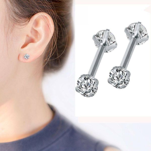 

2pcs surgical 316l stainless steel stud earrings cubic zircon round earings for men women round with white diamond crystal stud earrings, Golden;silver