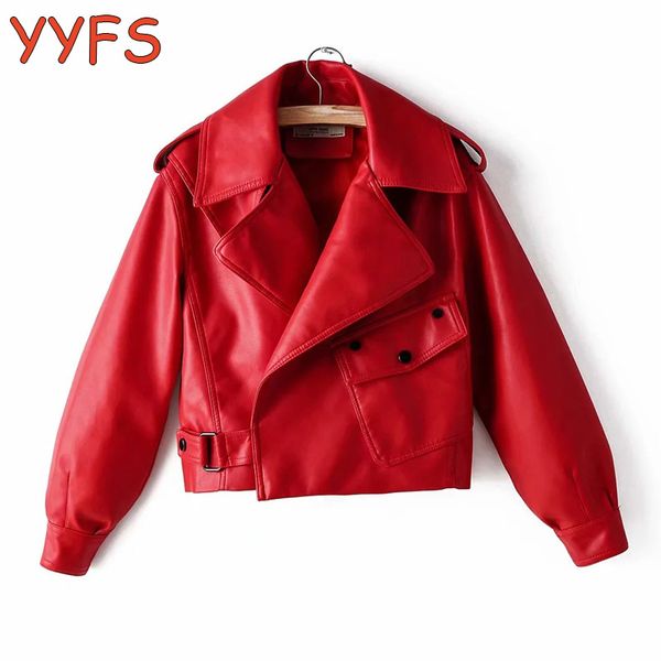 

women short loose pu leather jacket autumn winter soft faux leather coats female street casual moto outwear ladies biker jackets, Black