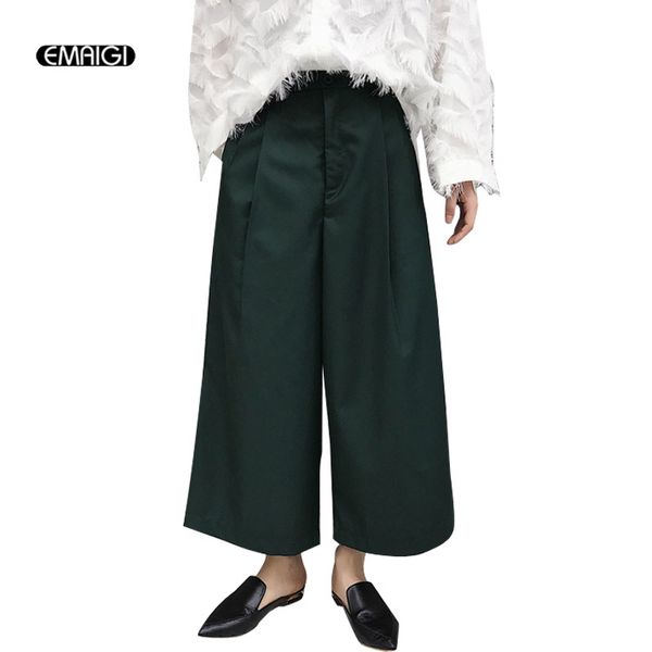

men retro fashion loose casual trousers wide leg pant male fashion show japan style hip hop harem straight kimono pant, Black
