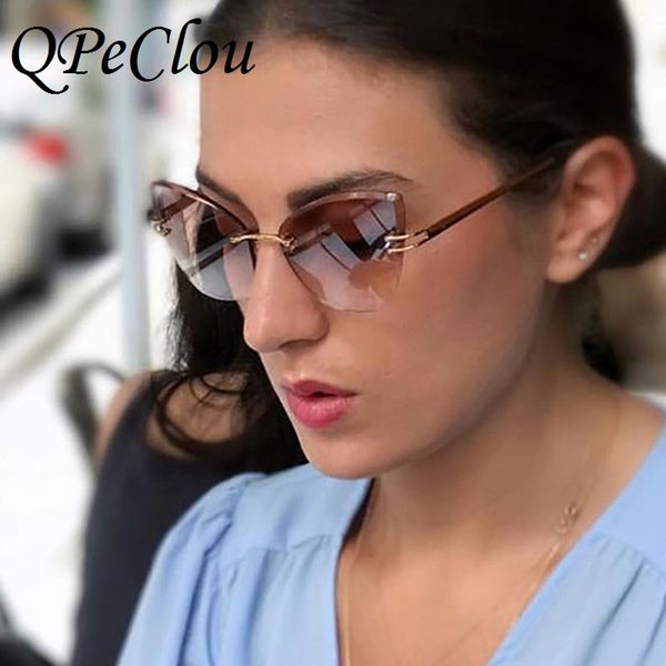 

qpeclou women exquisite frameless metal cat eye sunglasses rimless sun glass female oculos design lunettes gafas, White;black