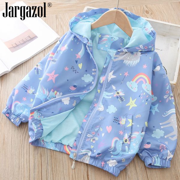 

kids girls long sleeve windbreaker unicorn jacket cartoon hooded blue color jackets fahion outerwear for 2-7years old, Blue;gray