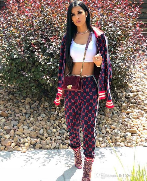 

spring autumn print stripe tracksuits women two piece set zipper jacket and pants suit jogger set casual sports suit streetwear, Gray