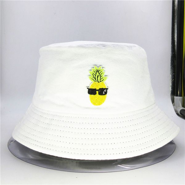 

2020 new style cartoon pineapple embroidery bucket hat fisherman hat outdoor travel sun cap hats for men and women 131