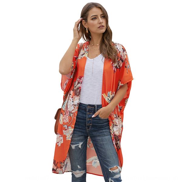 

thin medium and long coat shirt kimono beach coat female seaside holiday cardigan loose peony printed kimono blouse 85458, White;black