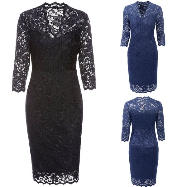 

feitong 2019 women vintage princess floral lace cocktail v-neck party aline swing dress new arrival, Black;gray