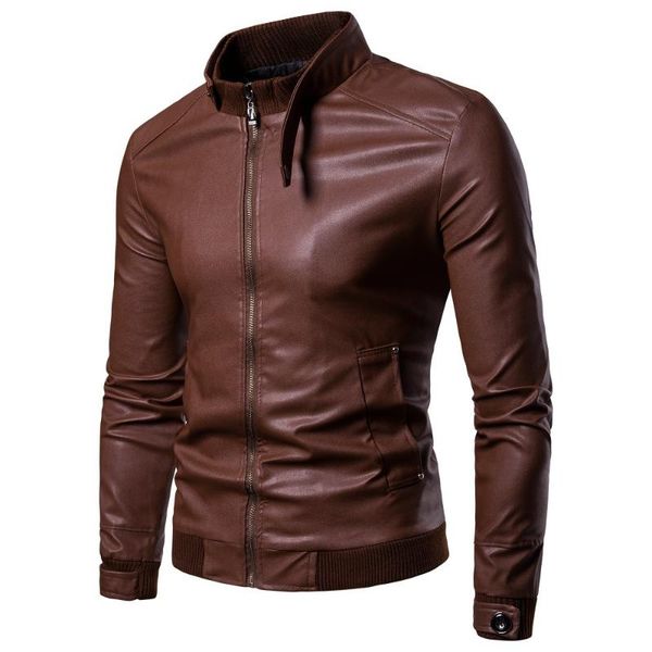 

2018 новое прибытие корейского стиля локомотив slim fit кожаные пальто мужчины zipper англия мода кожаные куртки, Black