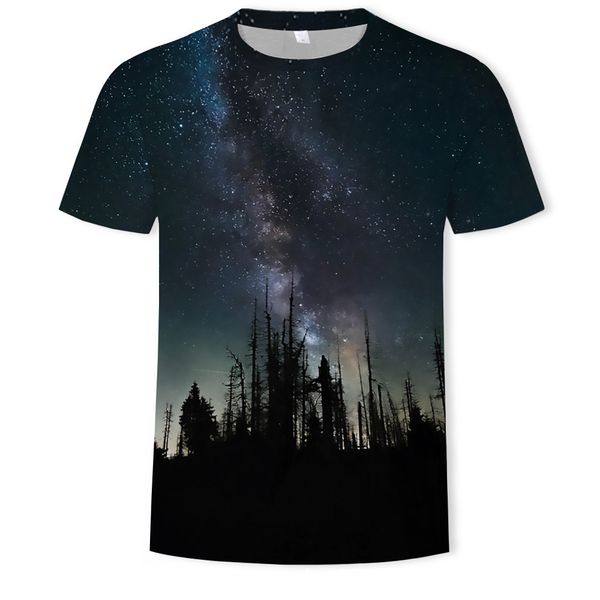 

menscasual 3d night landscape printing short-sleeved t-shirt, White;black