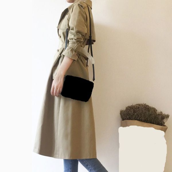 

women double breasted khaki outwear spring autumn long sleeve loose coat casual turn-down collar long trench, Tan;black