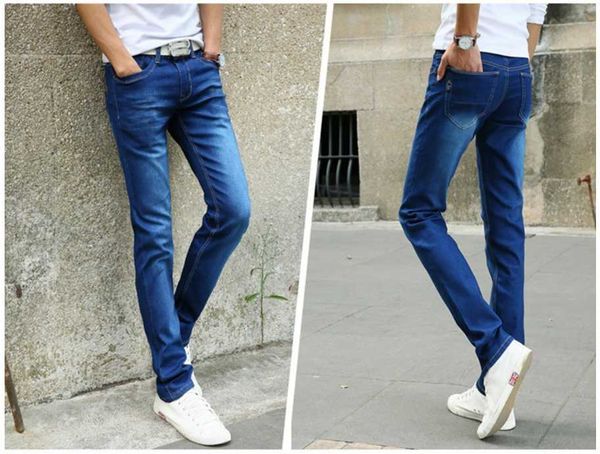 

spring and summer men's stretch jeans men's slim tight casual feet pants cross-border clothing, Blue