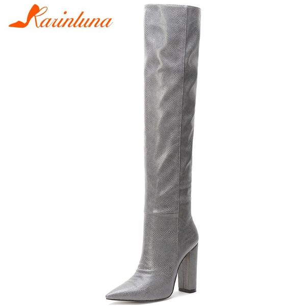 

karin brand lady 2020 high heels autumn winter boots pointed toe elegant casual boots women over the knee shoes woman, Black