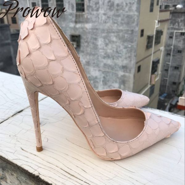 

prowow new nude black snakeskin pointed toe spring summer pumps slip on super high heel thin high heel pumps shoes women