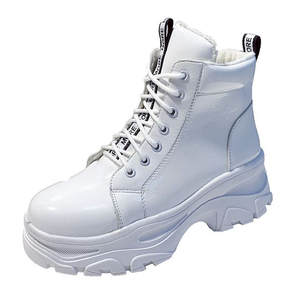 

white/black boots women winter shoes short plush lace up chunky boots woman boots shoes botas plataforma mujer winterschuhe damen