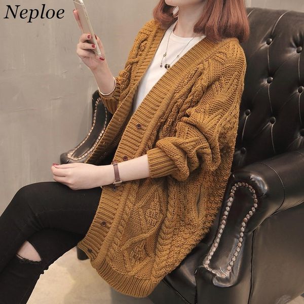 

neploe long knitted cardigan long sleeve causal sweater coat 2019 v-neck jacket coats korean female cardigans pull femme 36046, White