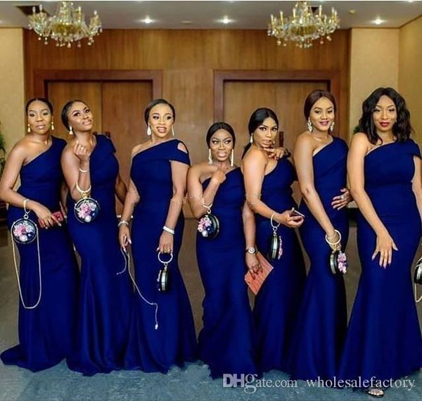 

african nigerian elegant plus size royal blue one shoulder mermaid bridesmaid dresses wedding guest gowns maid of honor dress custom made, White;pink