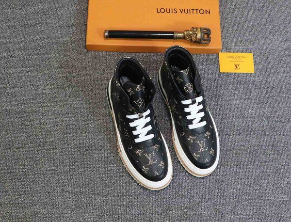 

classic rivoli high-sneaker men's casual shoes with printed leather hook and loop lace-up shoes, luxury design shoes, basketball shoes, Black