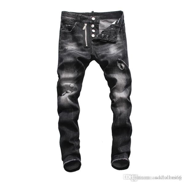 

fashion mens stylist jeans mens distressed zipper jeans casual retro ripped denim pants motorcycle luxury pants, Blue