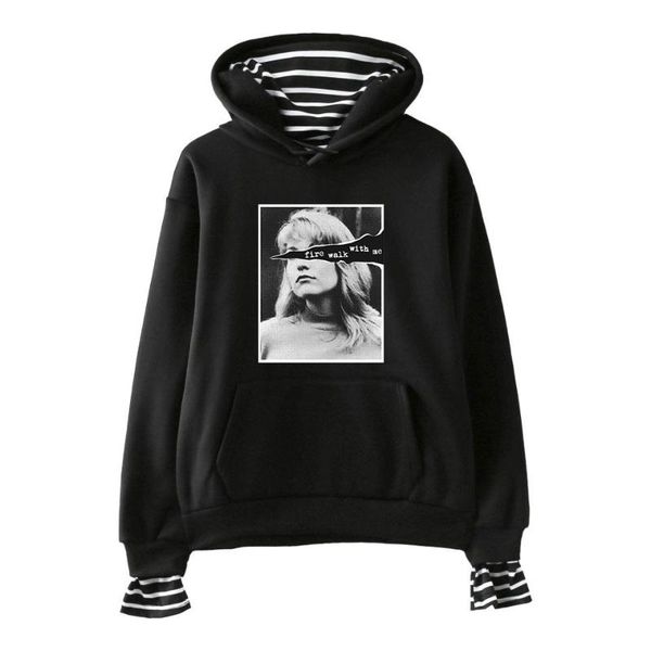 

твин пикс harujuku поддельные две части толстовки толстовка с длинным рукавом с капюшоном зима / осень kpop harajuku женщины моды толстовки, Black