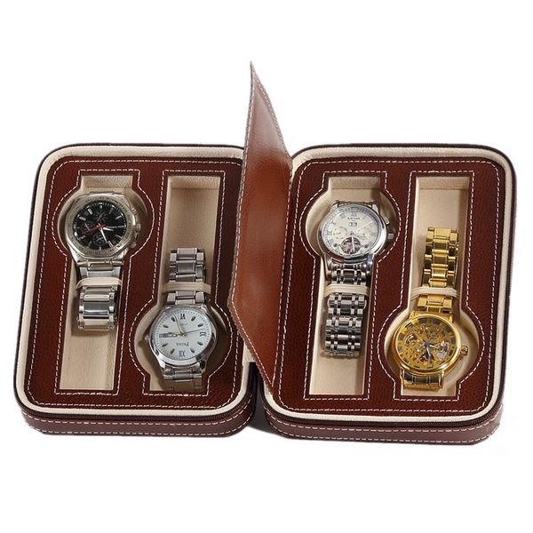 

4 slots pu watch storage bag black travel brand watch display box mens simple jewelry cases mechnical bag w019, Black;blue