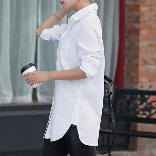 

women white blouse female boyfriend style long sleeve oversize shirt fashion collar cotton casual loose shirts