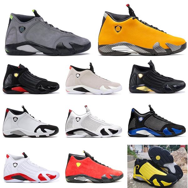 

14 jumpman reverse ferr yellow candy cane mens basketball shoes 14s spm x royal-blue white black toe thunder men trainers designer shoes