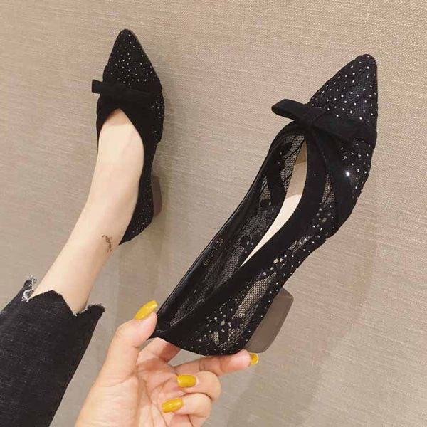 

block heels 2020 summer shallow mouth luxury sandals bow shoes large size suit female beige breathable chunky ladies fashion, Black