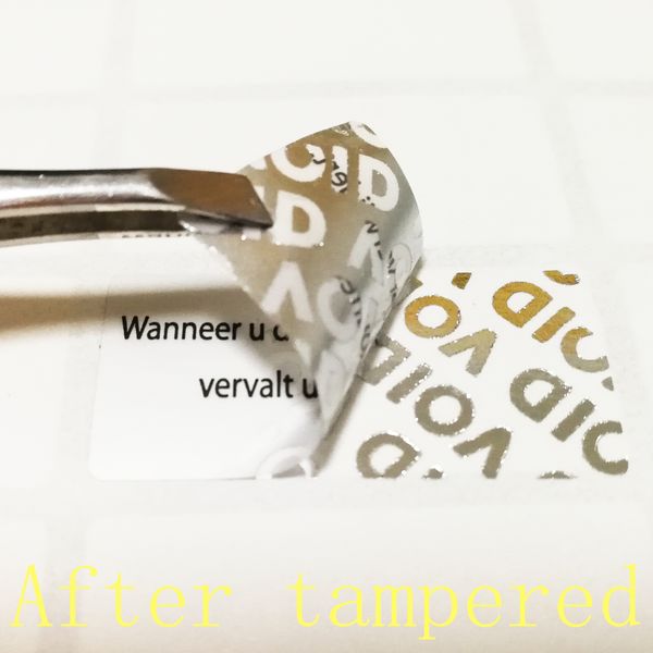 

custom order 3x1.5cm silver color warranty void label disposable tamper evident sticker, item no. cu76