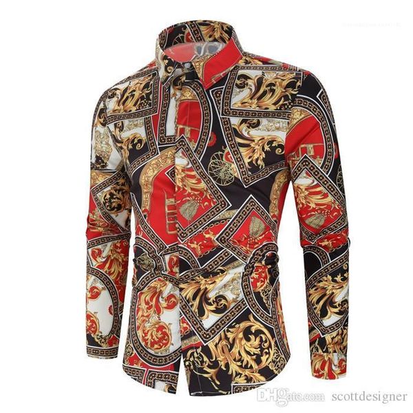 

shirts lapel neck long sleeve floral print homme clothing autumn spring casual apparel mens casual desinger, White;black