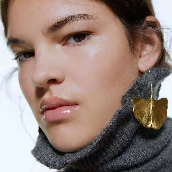 

ginkgo leaf dangle earrings for women luxury designer leaves dangling earrings fashion gold danglings alloy jewelry love gift, Silver