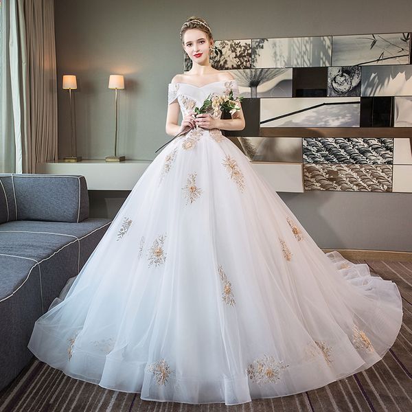 

wedding dresses the bride married the new french word shoulder trailing female light show thin princess dream big yards, White
