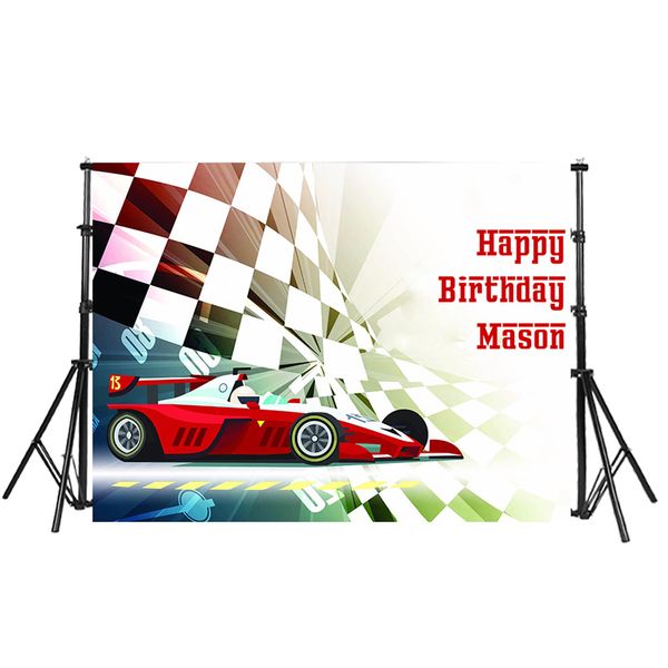 Vinyl Photocall Cartoon Race Car Flag Children Birthday Party