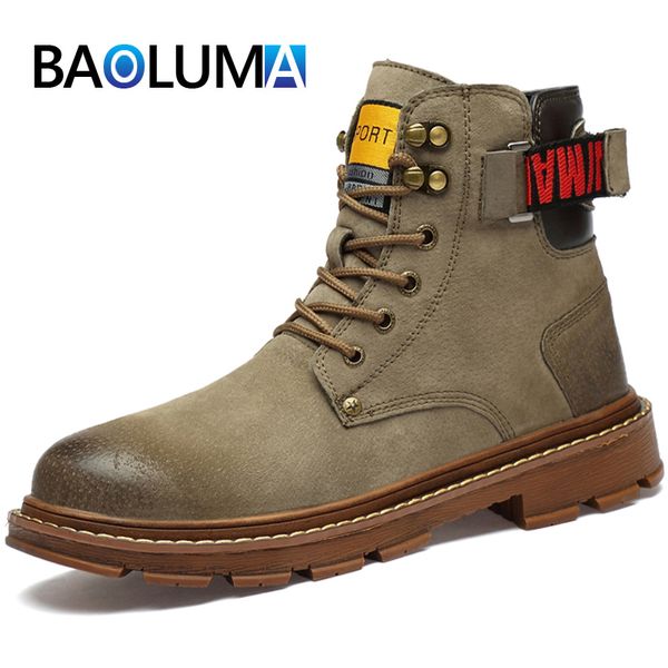 

fashion winter men's boots plush warm men's snow boots handmade leather ankle non-slip sneakers mans footwear, Black