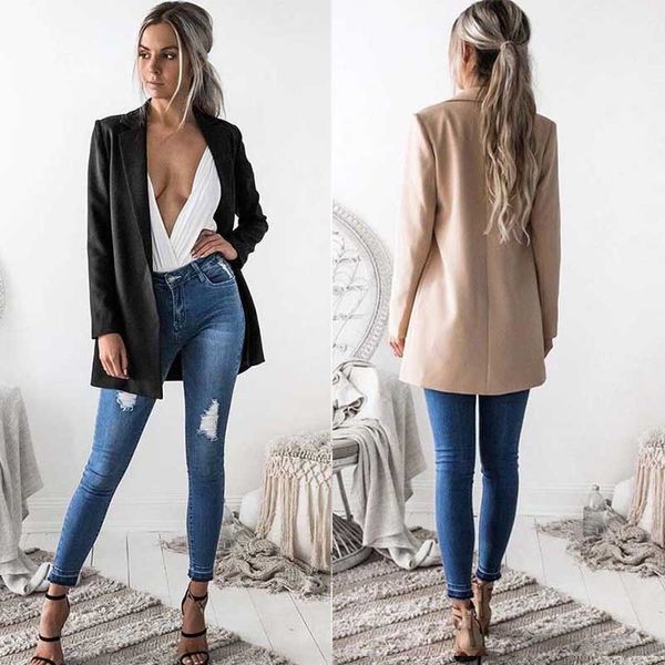 

spring autumn women fashion office lady cardigan suit coat business lady temperament solid color regular outwear, Black;brown