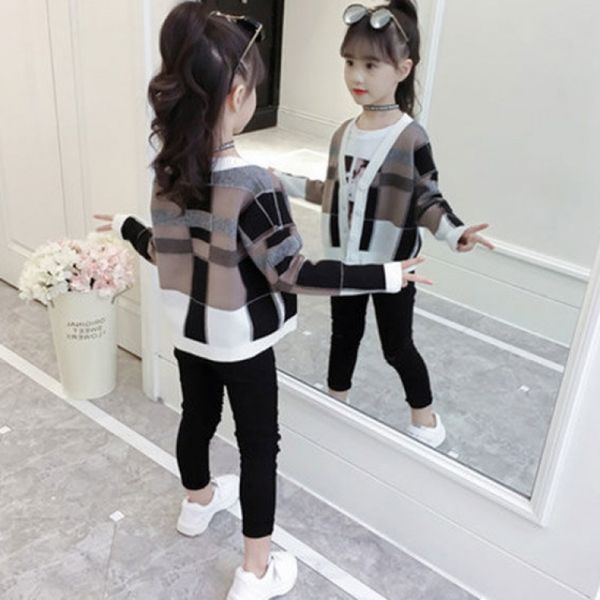 

2019 girls spring autumn fashion casual sweater knit cardigan coat, Blue