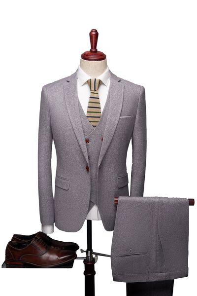 

suits slim business formal casual classic suit wedding groom party prom single breasted color black silver dark grey